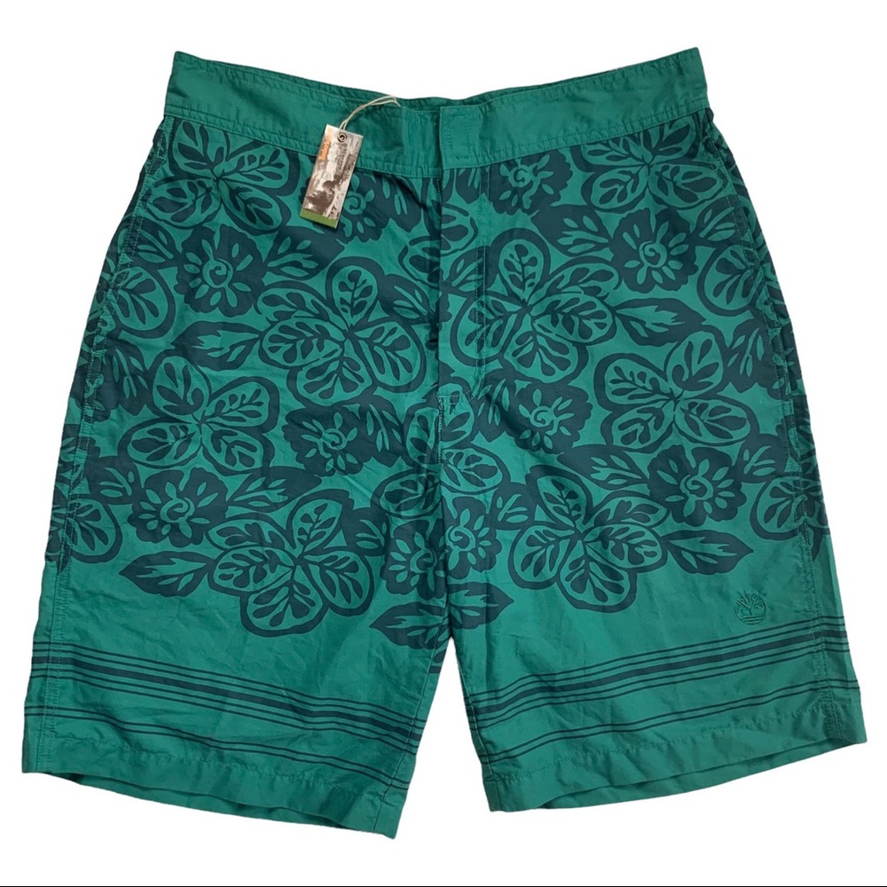 Vintage New Old Stock 2001 Timberland Floral Aloha Striped Swim Board Shorts